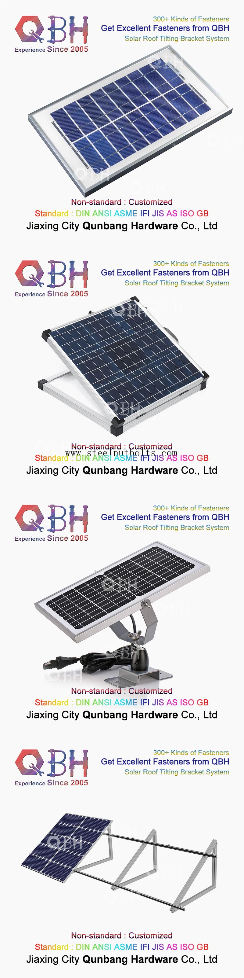 Qbh Customized Civil Commercial Industrial Solar Power Energy System Roof Sloping Tilting Mounting Bracket Rack Stand Accessories for Photovoltaic PV Panel