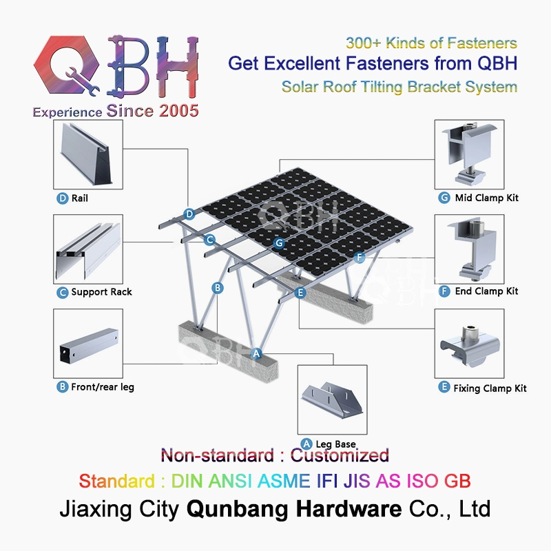 Qbh Customized Civil Commercial Industrial Solar Power Energy System Roof Sloping Tilting Mounting Bracket Rack Stand Accessories for Photovoltaic PV Panel